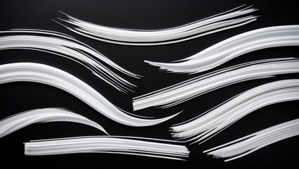 Poster - Abstract white brush strokes on a textured black background creating a minimalist zen art composition for contemporary design and decoration.