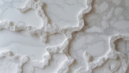 Poster - Elegant white marble wall texture with natural veining and irregular contours ideal for interior design backgrounds or architectural projects.