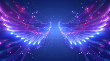 Poster - A neon light effect digital art background featuring two symmetrical wings. Abstract background. Digital technology. Abstract digital futuristic. Futuristic background
