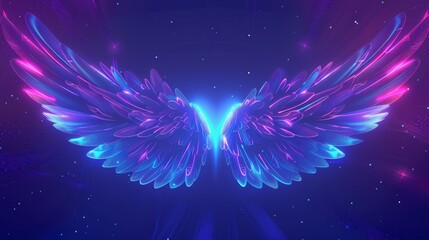 Poster - A neon light effect digital art background featuring two symmetrical wings. Abstract background. Digital technology. Abstract digital futuristic. Futuristic background
