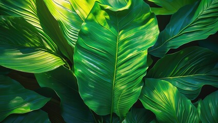 Poster - Vibrant green leaf texture close-up perfect for nature-themed backgrounds and designs