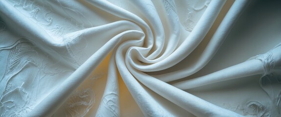 Poster - Elegant white fabric texture with subtle patterns swirling in a circular fashion ideal for backgrounds or textile design applications.