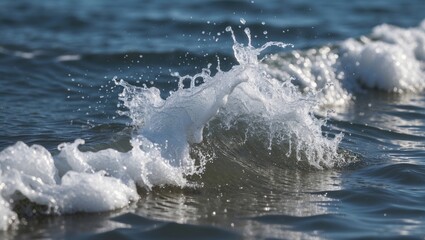 Poster - Gentle wave crashing onto the shore creating a sparkling splash in the clear blue water under sunlight