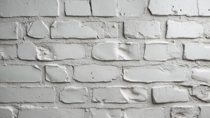 Poster - Textured white cement wall with uneven bricks perfect for backgrounds or interior design projects.
