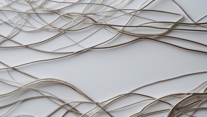 Poster - Abstract metallic threads gracefully intertwining on a minimalist white background showcasing elegance and modern design concepts.