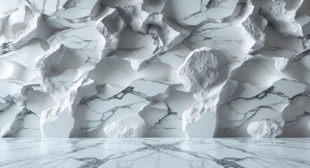 Poster - Textured white marble wall and floor background for design and artistic projects showcasing natural stone elements and modern aesthetics.