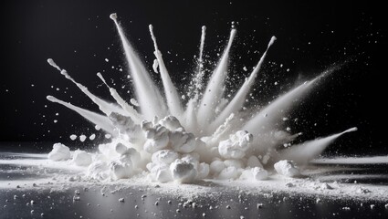 Aufkleber - White powder explosion creating dynamic patterns on a dark background showcasing movement and energy in artistic expression.