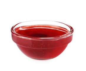 Wall Mural - delicious strawberry sauce in bowl isolated on white
