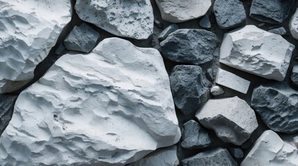 Poster - Textured surface of mixed white and gray stones creating a visually appealing natural background for use in various design projects.