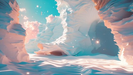 Poster - Abstract landscape with surreal ice formations and soft pastel colors creating a dreamy and tranquil atmosphere for artistic backgrounds.