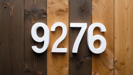 Poster - White house number 9276 displayed against a rustic wooden background with varying shades of brown and light brown textures.