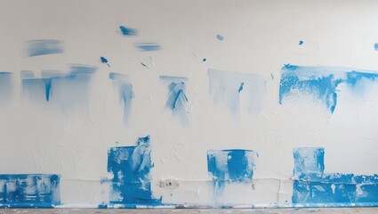 Poster - Abstract wall with uneven blue paint strokes on white surface showcasing creative texture and artistic imperfections.