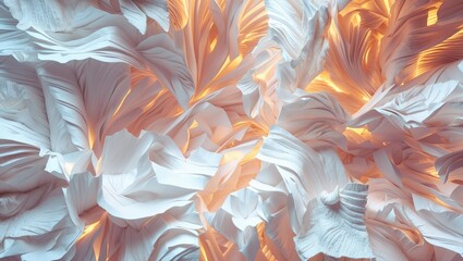 Poster - Textured white paper background with intricate folds and soft lighting creating a subtle and elegant artistic design for various applications
