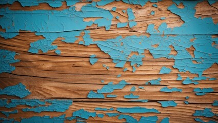 Poster - Textured wooden surface with peeling blue paint creating a rustic grunge aesthetic, ideal for backgrounds and design projects.