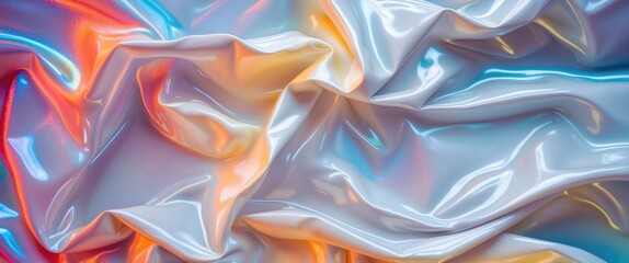 Poster - Glossy white plastic textured background with colorful highlights and intricate folds suitable for modern design and abstract applications