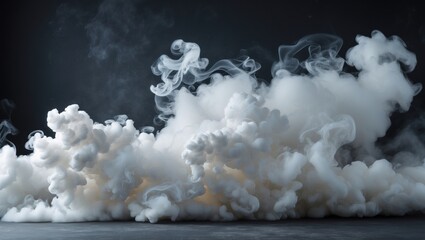 Poster - Dense white smoke swirling across a dark backdrop creating a dramatic and atmospheric visual effect suitable for artistic and design use.
