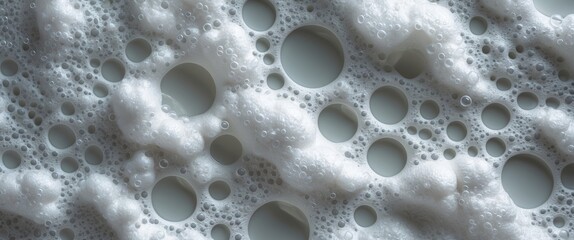 Poster - Abstract close-up of white foam and bubbles creating a textured pattern ideal for backgrounds in design and creative projects.
