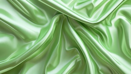 Poster - Elegant Light Green Satin Fabric with Soft Draping for Backgrounds and Design Projects