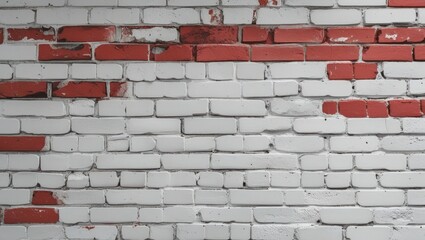 Poster - Textured white and red brick wall background with peeling paint for urban design and architectural themes