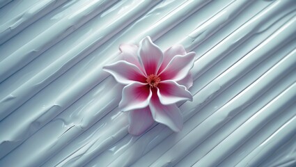 Poster - elegant striped plastic panel background with a delicate pink and white flower accentuating the sere