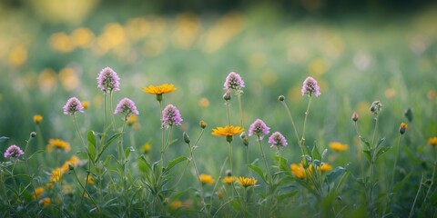 Poster - Wildflower Field with Soft Colors and Abstract Background Ideal for Text Overlay and Nature-Themed Designs