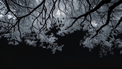 Poster - white silhouette of tree branches against a black background creating a striking contrast and an art