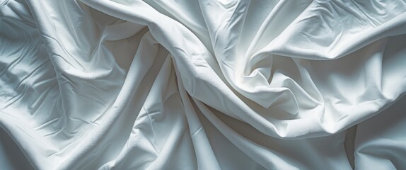 Poster - Crumpled white fabric texture creating a soft and elegant background for textile design or interior styling projects.