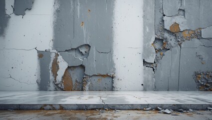 Poster - Grunge textured concrete wall with peeling paint and cracks suitable for background or rustic interior design concepts.