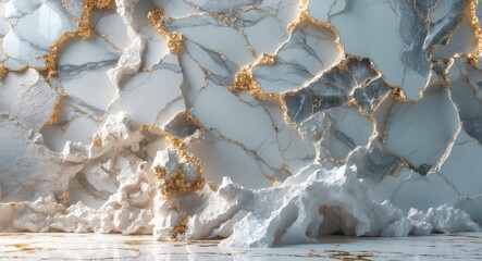 Poster - Elegant white marble wall texture with intricate gold veining, perfect for upscale design and artistic projects.