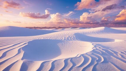 Poster - Serene white sand dunes under a colorful sky at sunset creating a peaceful natural background.