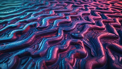 Poster - Textured surface of an old rubber mat featuring wavy patterns illuminated with vibrant colors creating an abstract visual effect.