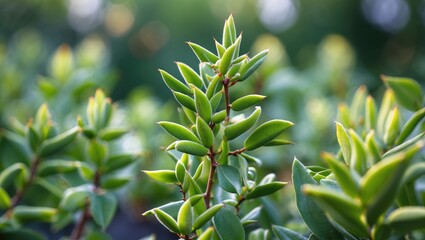 Poster - Green Thorny Plants in a Garden With Lush Foliage and Open Space for Text or Graphic Overlays