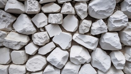 Poster - Textured white stone background from a quarry showcasing various shapes and sizes of rocks ideal for design and construction applications.
