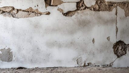 Poster - Aged white concrete wall texture with cracks and imperfections ideal for use as a rustic background or banner placement in design projects.