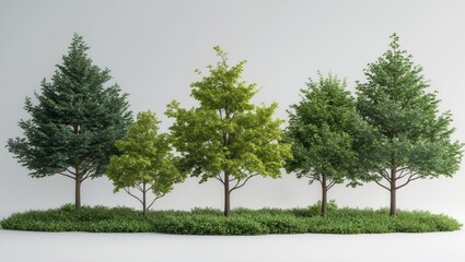 Poster - Isolated trees of various species with lush greenery on a clean white background for nature and environmental design concepts