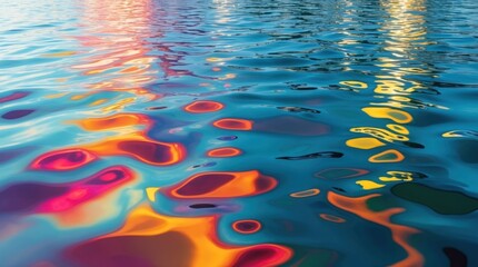 Poster - colorful reflections on water surface creating abstract patterns and vibrant hues in serene aquatic 