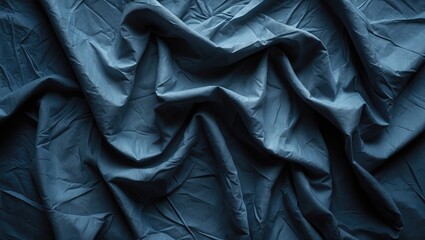 Poster - Elegant crumpled fabric background in deep blue tones perfect for stylish design projects and creative presentations. High resolution detail.