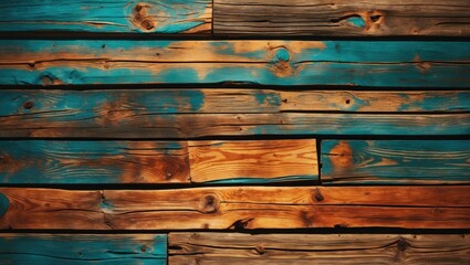 Poster - Colorful textured wooden wall planks background showcasing vintage rustic style with natural variations and warm tones.