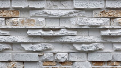 Poster - Textured white stone wall with varying stone shapes and hues showcasing an elegant blend of rustic and modern aesthetics.
