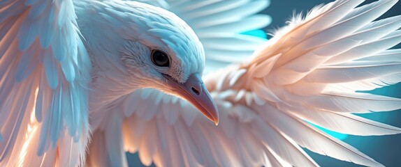 Aufkleber - Close-up of a white bird's wing showcasing soft feathers and intricate textures against a softly lit abstract background for design use.