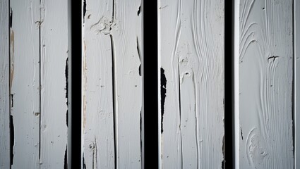 Poster - Textured white wooden boards with contrasting black slits showcasing natural patterns and rustic charm for interior or design backgrounds.