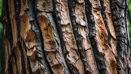 Wall Mural - detailed close-up of a textured tree trunk showcasing natural patterns and earthy colors in a forest