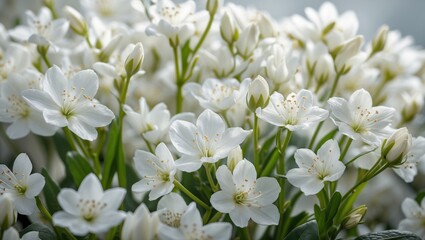 Poster - Vibrant white flowers in full bloom creating a serene and tranquil garden atmosphere with lush green foliage.