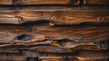 Poster - Natural wooden wall texture featuring rich grains and unique patterns ideal for backgrounds or design projects.