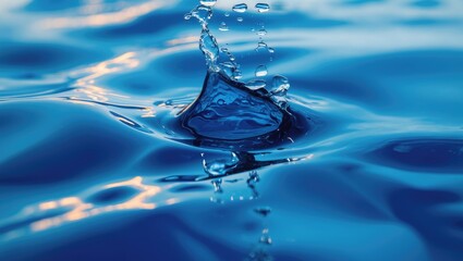 Poster - Blue water surface with splashes and reflections creating an abstract background ideal for design projects and creative themes.
