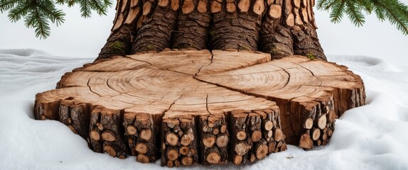 Poster - Pine tree trunk cut with visible growth rings isolated on white background showcasing natural wood texture and detailed barkÐ¾ÑÑ‚ÐµÐ².