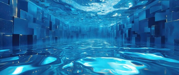 Poster - Calm Transparent Blue Water Surface with Abstract Background and Empty Copy Space for Text or Advertisements
