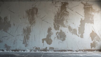 Poster - Worn and scratched wall surface in an abandoned room showcasing peeling paint and rough texture.