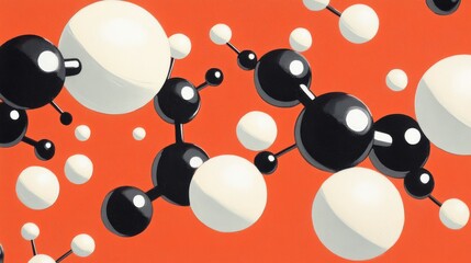 Aufkleber - Abstract Representation of Molecules with Black and White Spheres on a Bold Orange Background
