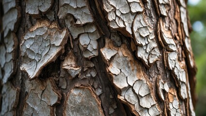 Poster - Detailed close-up of intricate tree bark texture showcasing natural patterns and colors ideal for nature and organic design projects.
